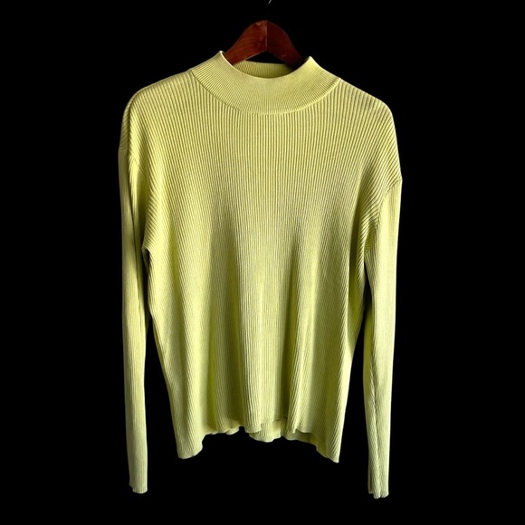 Coldwater Creek silk cotton ribbed mock turtleneck green sweater XL - Picture 8 of 15